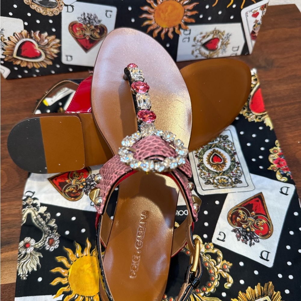 Dolce & Gabbana Pink and Brown Beaded Sandals - Picture 7 of 8